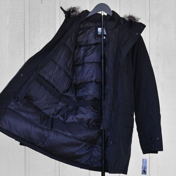 LONDON FOG Men's Snorkel Jacket with Detachable Hood & Faux Fur Trim Black Large - Picture 7 of 12